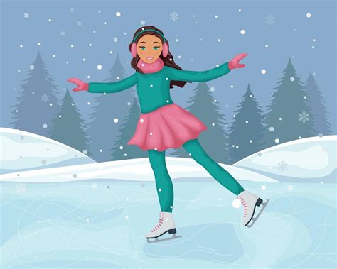 Una Chica En Patines Ilustración De Invierno Con La Imagen De Una