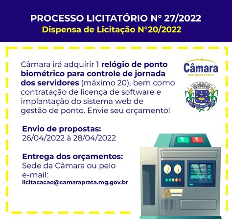 Dispensa De Licitação N 20 2022 Aquisição Relógio De Ponto Biométrico Câmara Municipal Do Prata