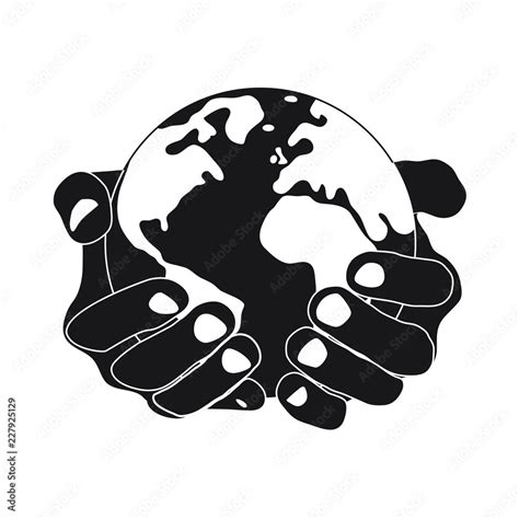 Hands Holding Earth Round On White Background Black Symbol Stock Vector