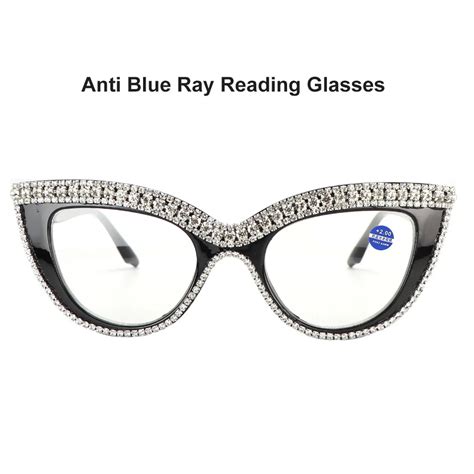 Rhinestone Cat Eye Reading Glasses Women Trim Anti Blue Ray Presbyopic Farsightedness Glasses