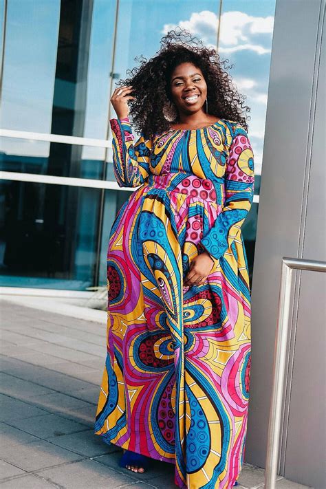 New In African Clothing African Print Ankara Long Sleeve Maxi Dress