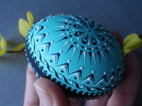 Easter Egg Pysanka Hand Painted Chicken Egg Wax Embossed