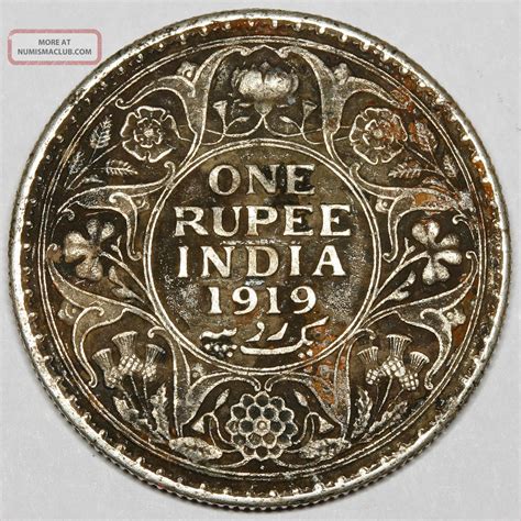 1919 King George V India Silver One Rupee 1 Rupee Coin
