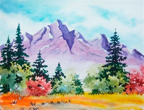 Mountain Colorful Watercolor Landscape Original Handmade Etsy In 2020