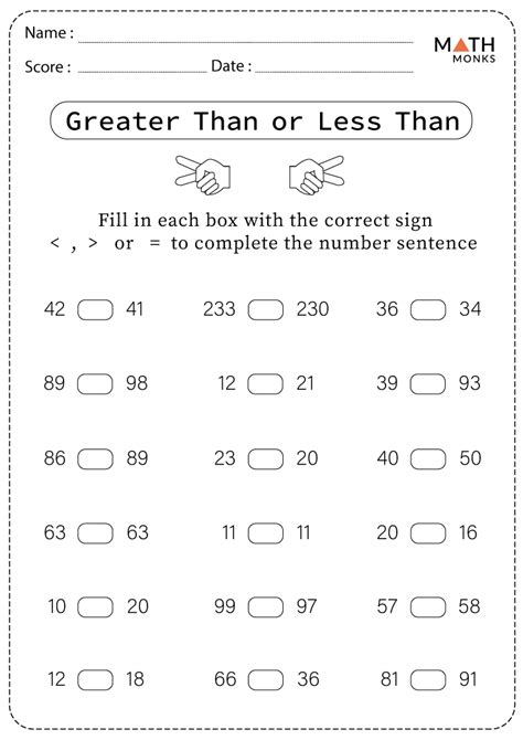 Greater Than Less Than Worksheets For Grade 2