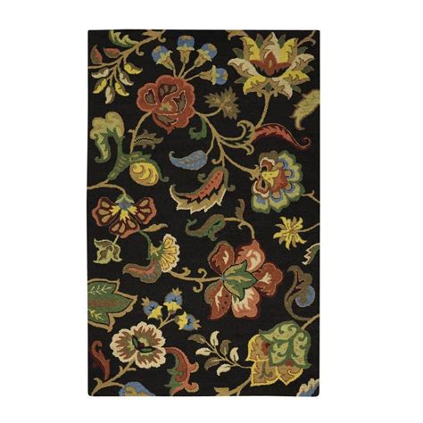 This handmade wool area rug features an elegant and fresh design in a vibrant color pallet. Home Decorators Collection Chintz Charcoal 5 ft. x 8 ft ...