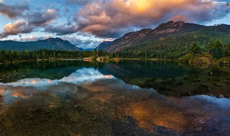 Viewes Lake Clouds Trees Mountains Forest Reflection For