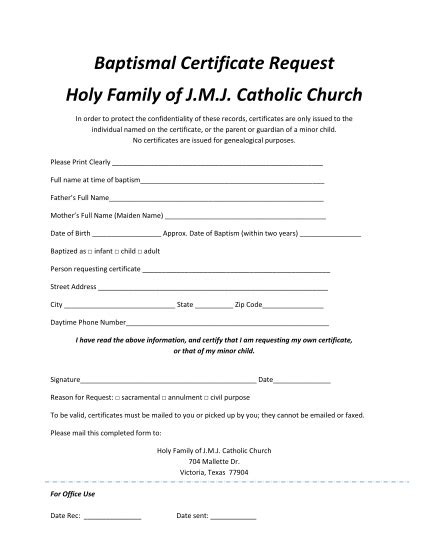 20 Catholic Baptism Certificate Free To Edit Download And Print Cocodoc