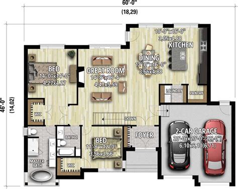 Modern 2 Bedroom Home Plan With 2 Car Garage 80934pm Architectural