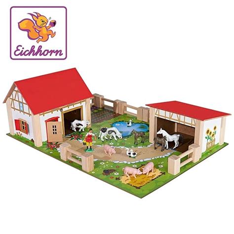 Eichhorn Kids Wooden Farmyard And Farm Play Set 25 Piece Set Includes