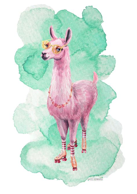 Pink Llama Happy Llama Watercolor Lama Art Print Happy Etsy Art