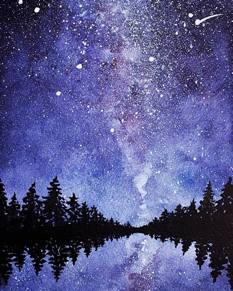 Starry Sky Night Trees Forest Original Acrylic Painting 4x6 Acrylic