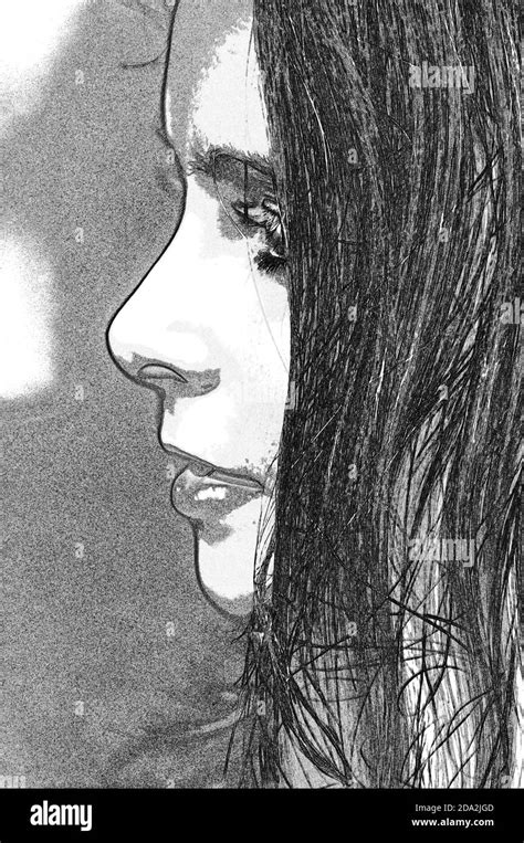 Dibujo Artístico Digital Retrato De Una Adolescente Fotografía De Stock