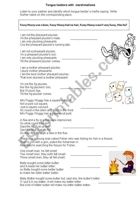 Tongue Twisters With Marshmallows Esl Worksheet By Roboque
