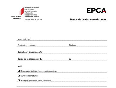 Demande De Dispense De Cours De Sport EPCA Ecole Professionnelle