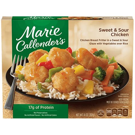 A collection of side by side cooked frozen dinner comparisons where the left is the marketing version of the box and the right is the results of following the microwave cooking instructions. Frozen Dinners | Marie Callender's | Sweet sour chicken ...