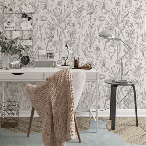 Grey Vintage Floral Wallpaper Peel And Stick The Wallberry