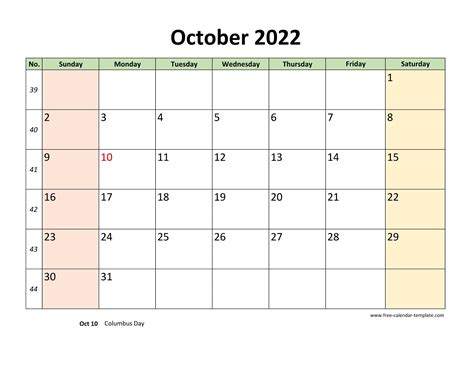 October 2022 Calendar Printable With Coloring On Weekend Horizontal