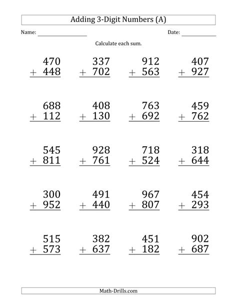 Subtraction with and without regrouping. Large Print 3-Digit Plus 3-Digit Addition with SOME ...