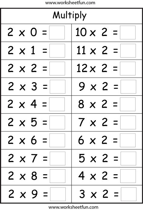 multiplication basic facts 2 3 4 5 6 7 8 9 times tables