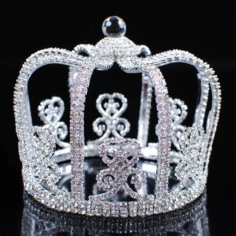 Stunning Men Round Crowns King Prince Tiaras Clear Rhinestone Crystal
