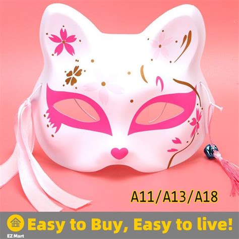 【fast Shipping】 Pink Fox Mask Japanese Cosplay Mask Anime Kabuki Kitsune Masks Party Props Half