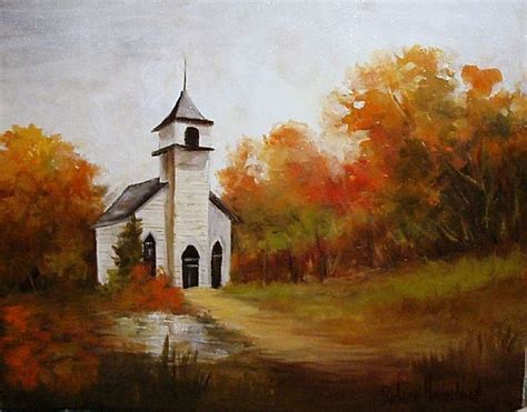 Old Church Paintings Country Church In Fall By Barbara Haviland