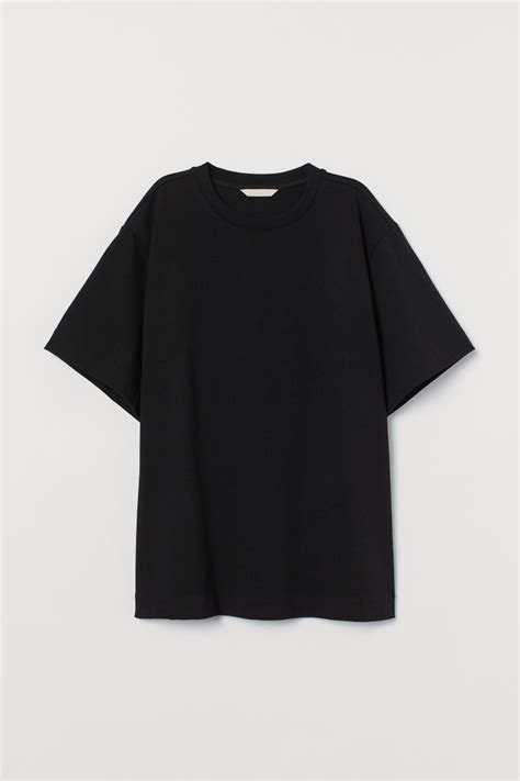 Oversized T Shirt Round Neck Short Sleeve Black Ladies Handm Us