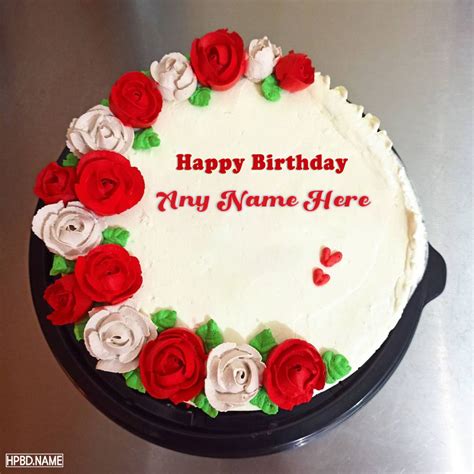 Red Rose Birthday Wishes Cake For Lovers With Name