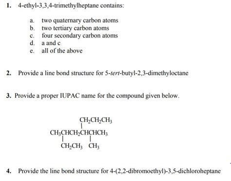 Solved 1 4 Ethyl 3 3 4 Trimethylheptane Contains A Two