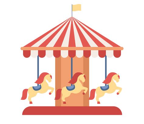 Carousel Horses Or Merry Go Round Ride In Amusement Park Vector Flat
