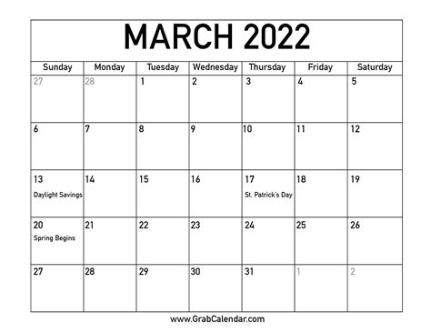 March 2022 Calendar With Events January Calendar 2022
