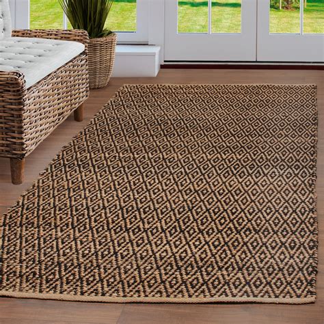 Superior Natural Diamond Collection Hand Woven Jute Rug Black
