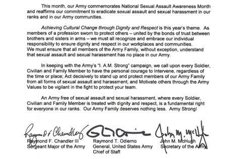 Sexual Assault Awareness Month Tri Signed Letter Article The United States Army