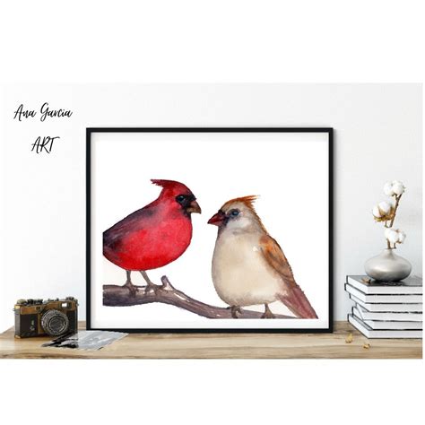 Cardinal Bird Couple Painting Bird Art Print Bird Art Cardinal