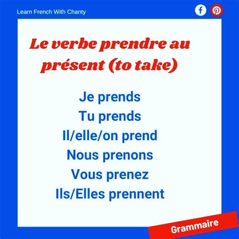 French Verb Prendre In Present Tense Video In 2020 How To Speak