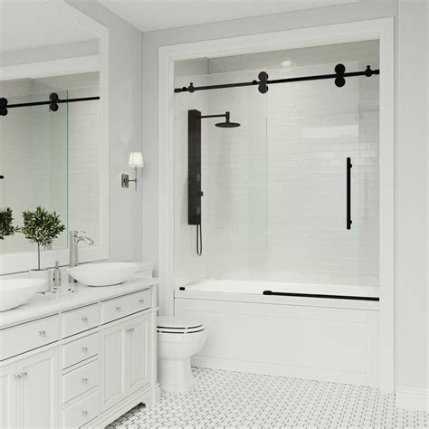 Vigo Elan To In X In Frameless Sliding Tub Door In Clear Matte Black With Clear Glass