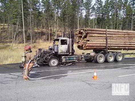 logging truck catches fire  highway  north  winfield infonews