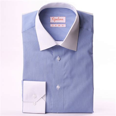 Blue Striped Shirt With White Collar And Cuffs Mens Clothing Styles Blue Striped Shirt Menswear