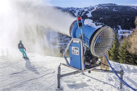 Snow Making On Ski Slope Stock Image Image Of Artificial