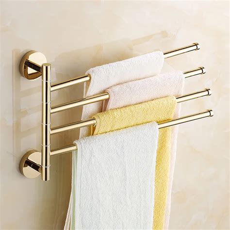rotary towel rack gold hanging rod bathroom movable towel bar 2 3 4 rod 30cm gold and silver