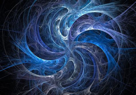Blue Fractal Swirl On A Black Stock Image Colourbox