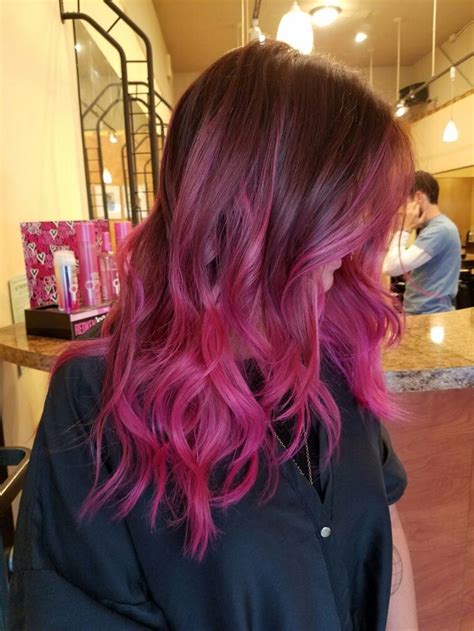 3.pastel purple hair with black roots. Hot pink baylage @hair.by.miss.king #mekingbeauty | Baylage hair, Magenta hair, Hair color pink