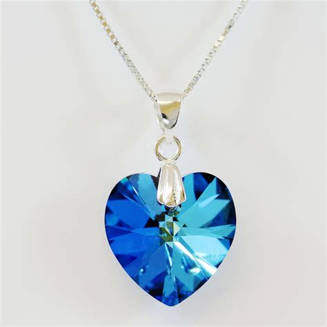 Argent Sterling Coeur En Cristal Swarovski Collier Bermude Bleu Jewels Pendant Necklace