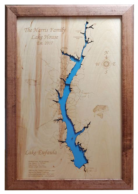 Lake Eufaula In Georgia And Alabamawood Laser Engraved Map Etsy