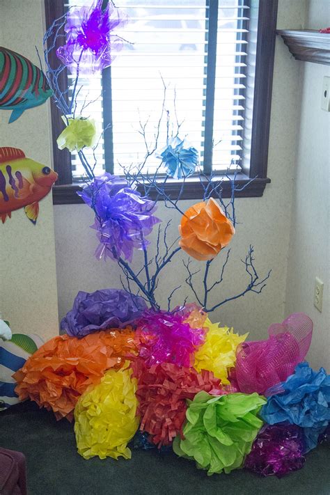 Dive into your deep blue sea and swim with the fish in your ocean themed bedroom. Easy decorations for an underwater VBS -- coral made from ...