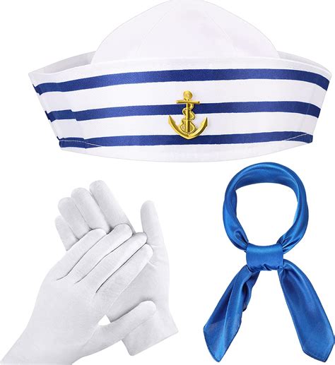 3 قطع أزرق مع قبعة بحار بيضاء قبعة البحرية البحرية ياخت وشاح أزرق من الساتان وشاح حريري شعور