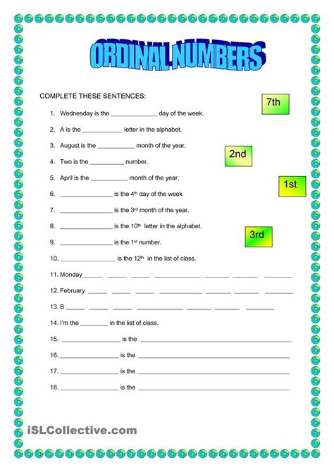 Ordinal Numbers Ordinal Numbers Number Worksheets Kindergarten