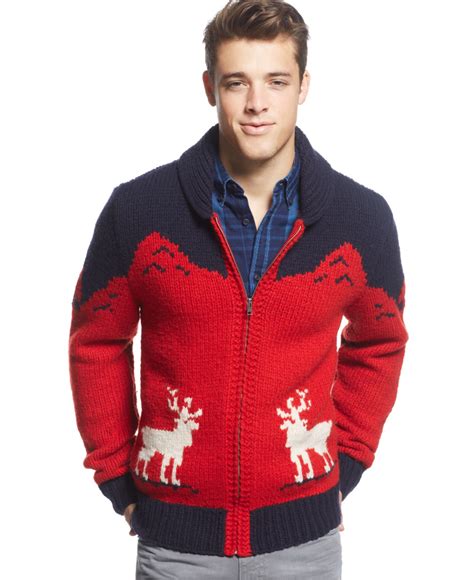 Lyst Tommy Hilfiger Reindeer And Landscape Zip Front Sweater In Red