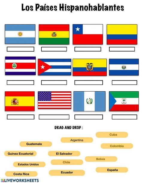 Banderas De Los Países Hispanohablantes Worksheet School Subjects